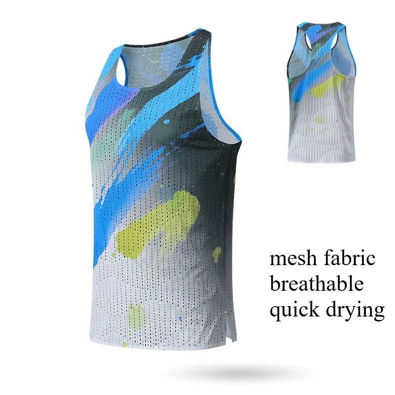 Fitness Sleeveless Singlet Mesh Light Fabric Men's Vest Quick Dry Marathon Running Singlet Man Racing Shirt Workout Gym Tank Top