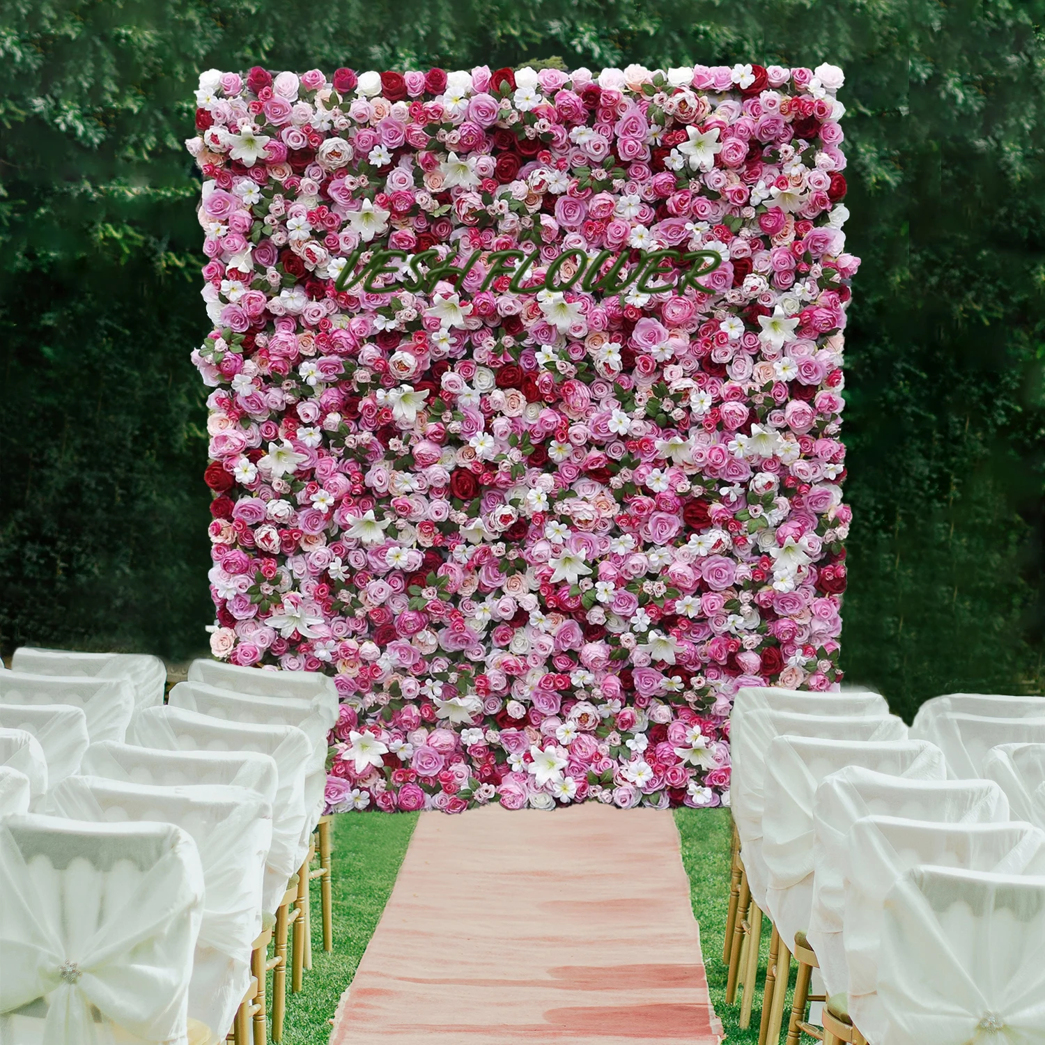 

Royal Luxury 3D pink peony white Phalaenopsis artificial plant flower wall Birthday outdoor wedding background decor