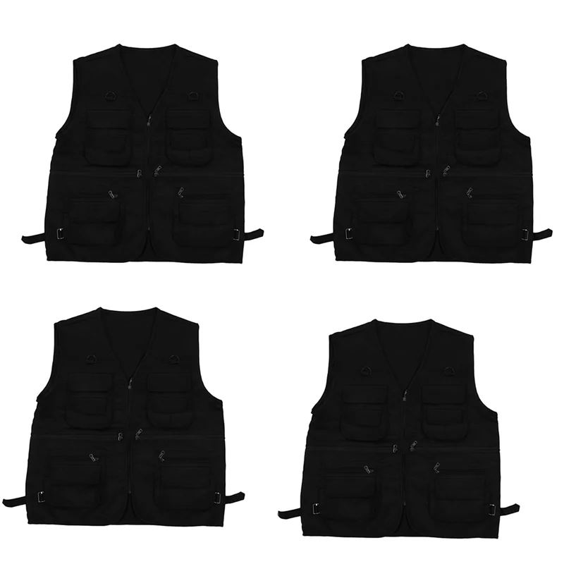 

4X мужской рыболовный жилет с несколькими карманами на молнии для фотографии/охоты/подорожей спорта на открытом воздухе - черный, XL-AT20