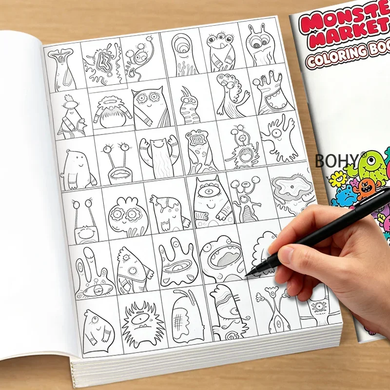 1 Large-sized Fun Monster Tracing and Coloring Book, 32 Pages, Adults Can Decompress and Fill in Colors, Be Alone and Calm