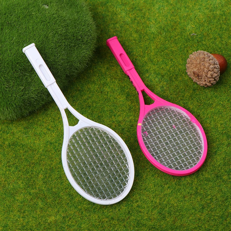 1pc Plastic Mini Tennis Racket Dollhouse Accessory Miniature Tennis Racket Sport Tennis Model Doll Tennis Racket