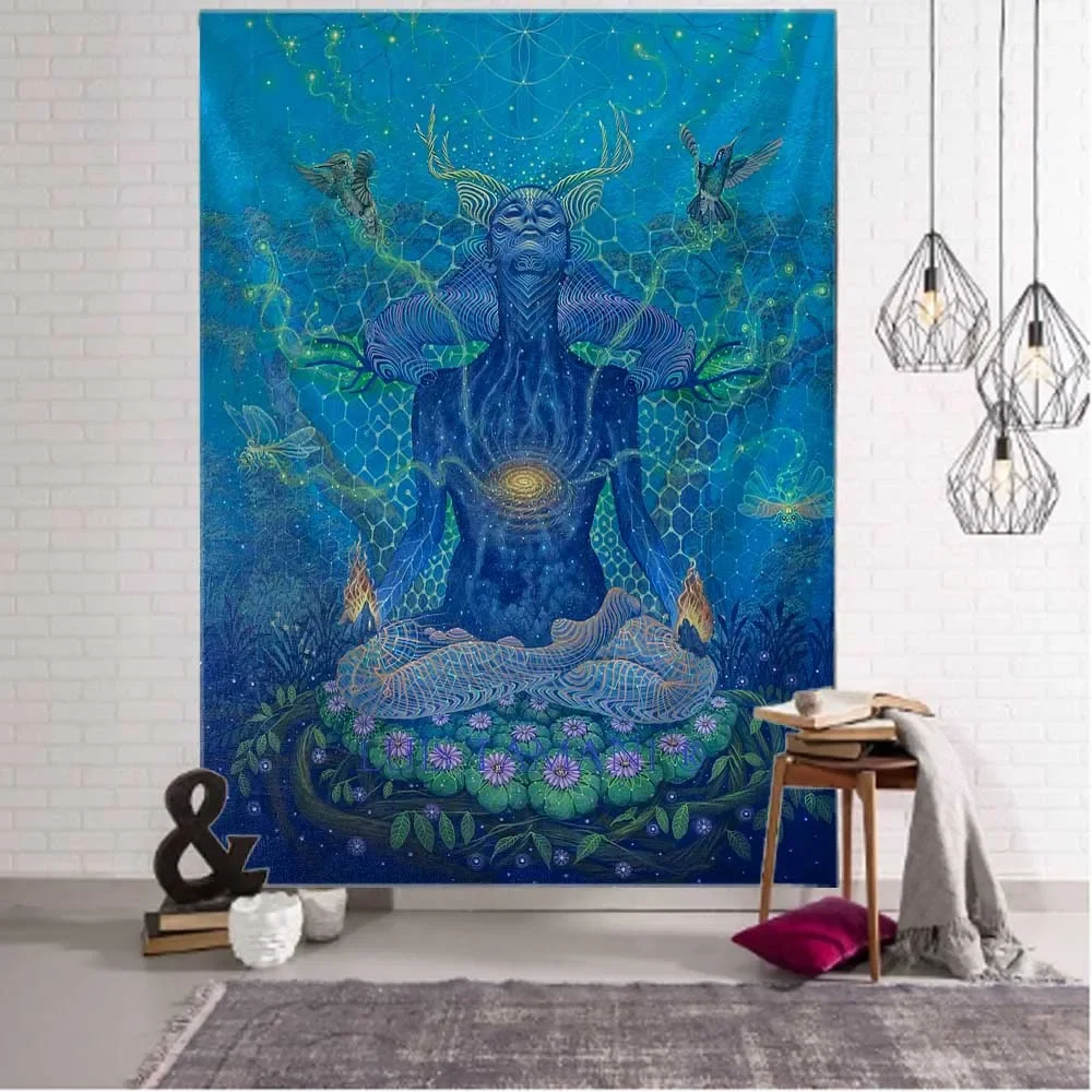 Psychedelic Character Art Tapestry Colorful Abstract Fantasy Anime Wall Hanging Boho Hippie Witchcraft Dorm Home Wall Decor