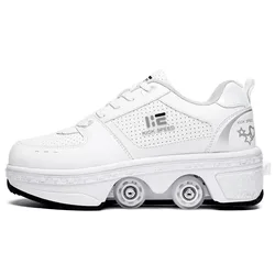 Deform Wheel Double Row Sneakers 4 Wheels Breathable Skates Roller Shoes Walking Invisible Pulley Deformation Roller