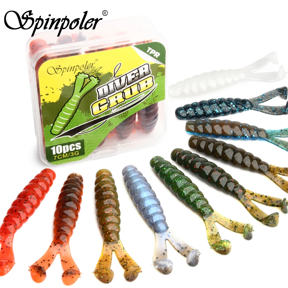 Spinpoler New Diver Twin Tail Grub 7cm 3g Salted Finesse Bait Soft Plastics Fishing Lures for Ned Rig, Jig and Buzzbait Trailer