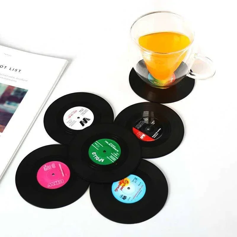 Retro Record Disk Coaster Silicone Music CD Mat Anti-slip Coffee Mug Cup Heat-resistant Pad Under Hot Utensil Kitchen Decor Gift