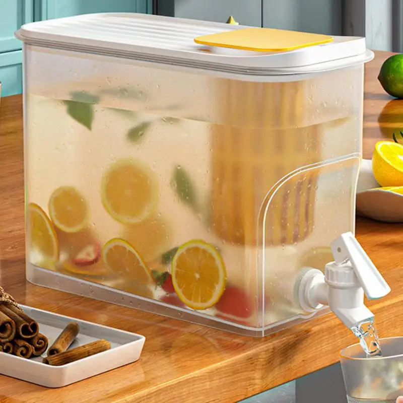 Large Capacity Fridge Container 4L Refrigerator Cold Water Plastic Jug Water Pot With Faucet Lemonade Scented Tea Water Kettle