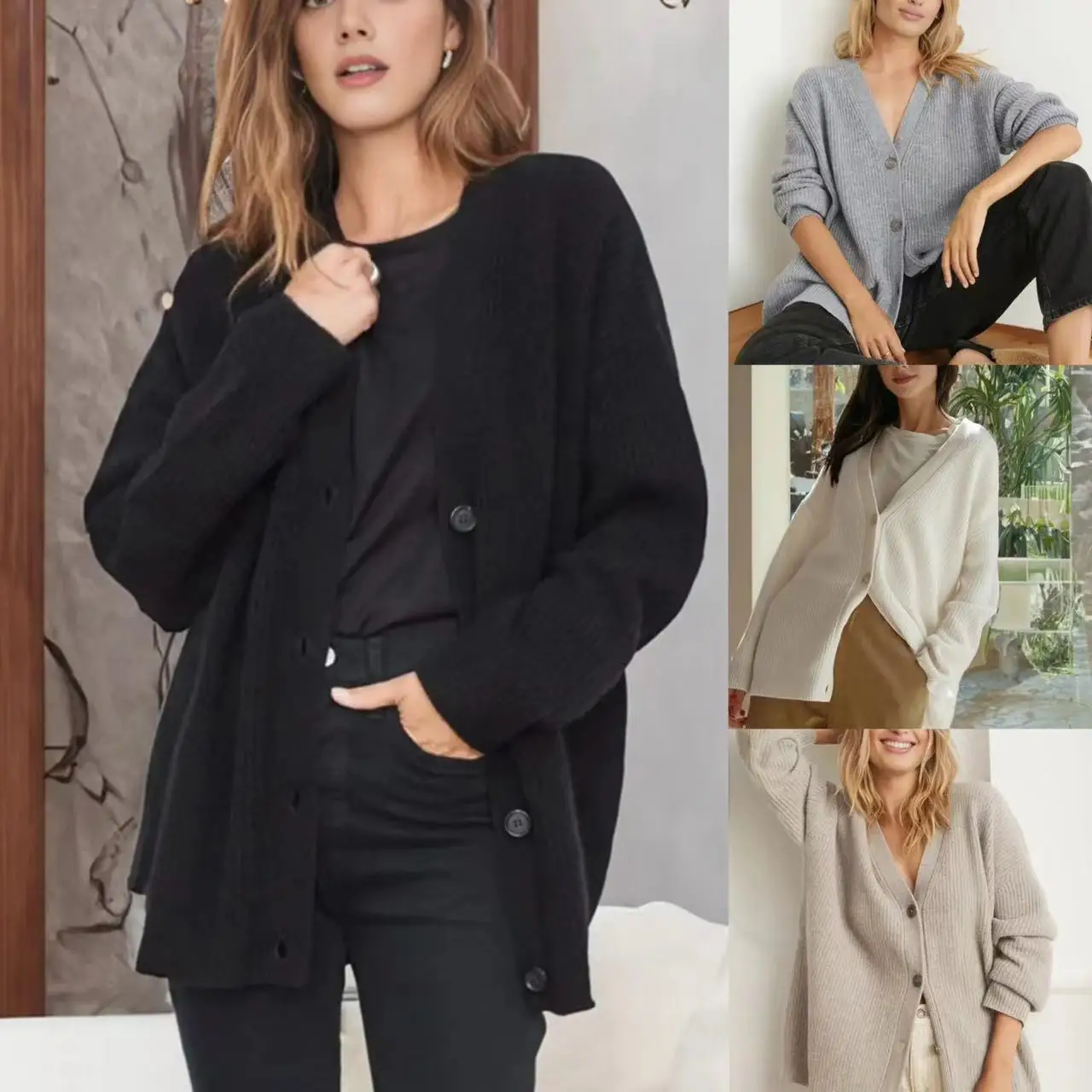 

Women's V-neck slim knitted cardigan sweater