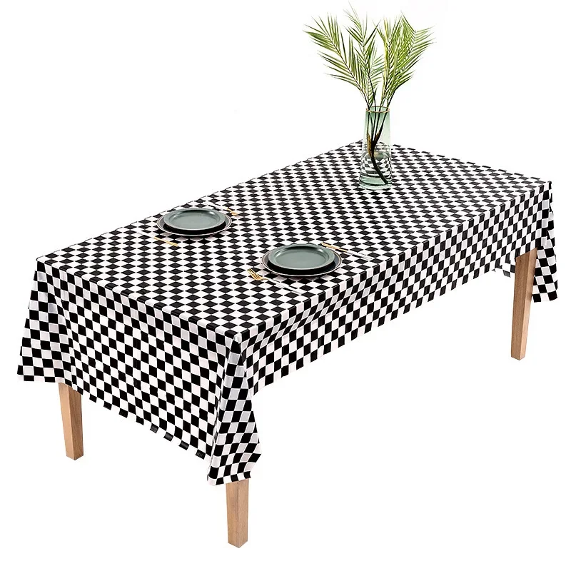 137*274cm Black and White Checkered Tablecloth Disposable Plastic Checkered Table Cover For Outdoor Picnic Race Car Party Decor