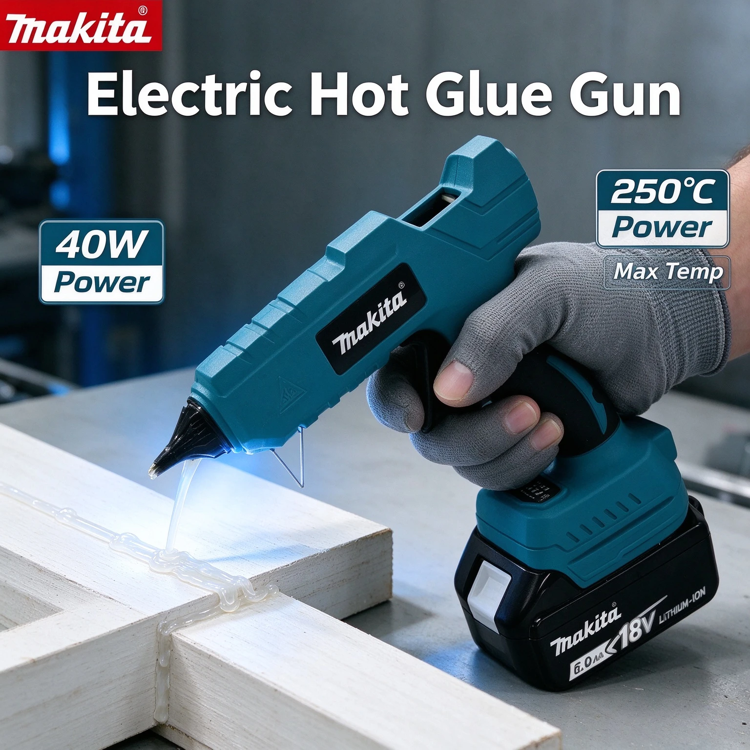 Makita 18V Li-ion Electric Hot Melt Glue Gun, Handheld Cordless Glue Gun for Packaging, Decoration, DIY Craft Repair Tools