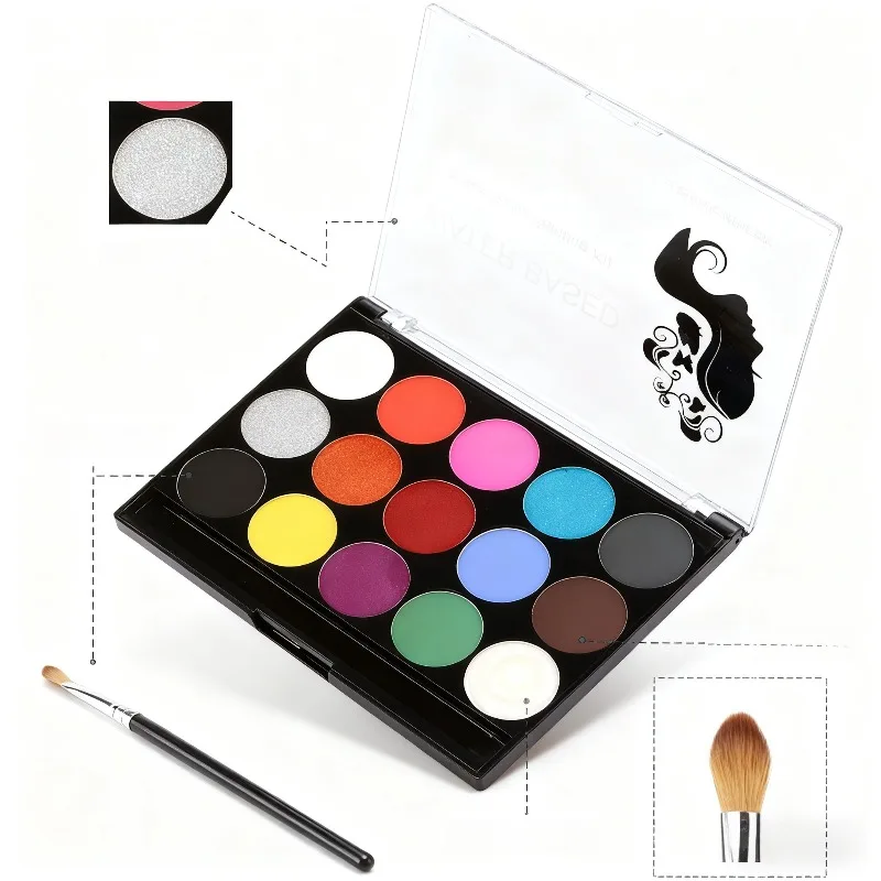 مجموعة طلاء الوجه والجسم المائية مع استنسل وفرش تتضمن لوحة ألوان نابضة بالحياة وإكسسوارات فنية وأزياء #1