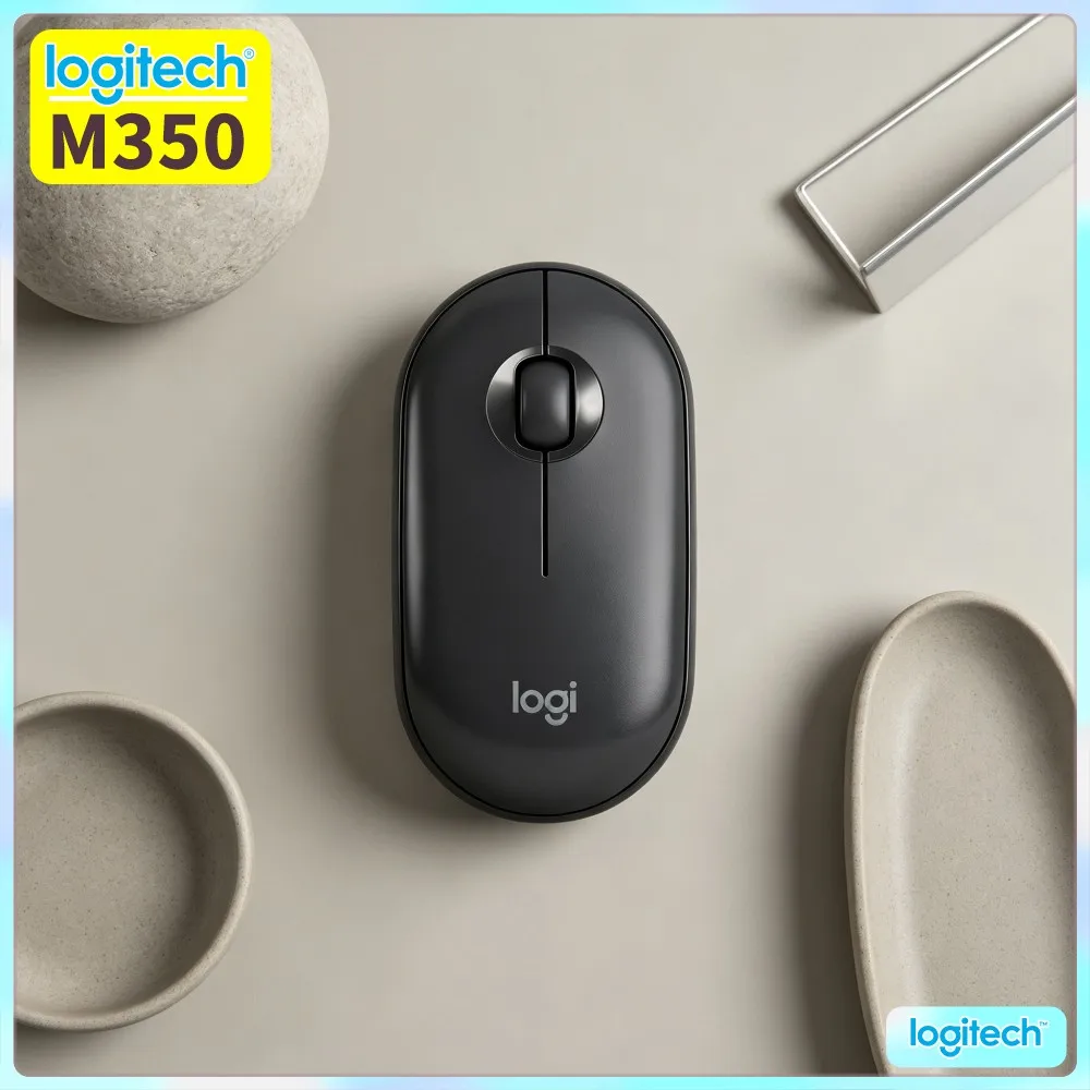 Logitech M350 Ergonomic Quiet Mouse - Smooth Organic Build, Silent Operation, 1000 DPI, 10M Range, Home Office Study Use