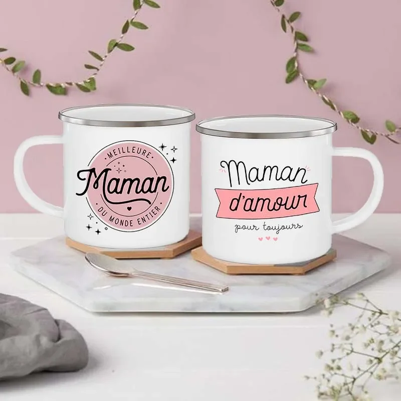 

Best Mom In The World Print Mug Creative Coffee Cups Drinks Milk Cup Enamel Handle Mugs Handle Festive Birthday Gifts for Mother