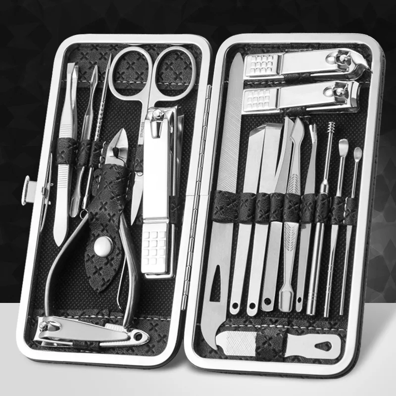 

19pcs/set Stainless Steel Manicure Set Nail Clipper Ear Spoon Cuticle Scissors Professional Pedicure Tool Kit Toenail Trimmer