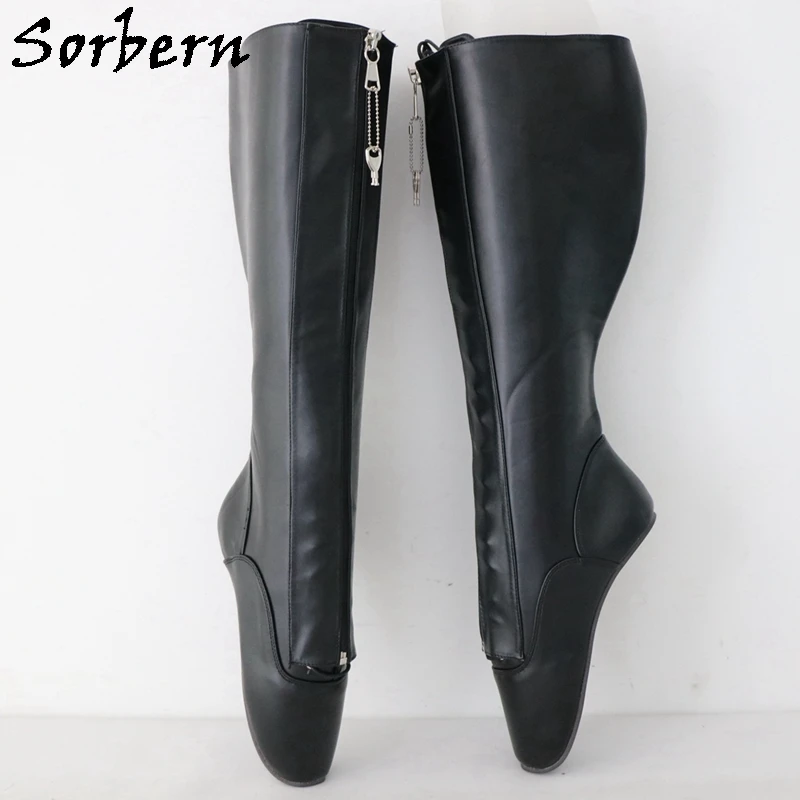 Sorbern Lockable Zipper Ballet Boots Women Lace Up No Heel Knee High Boot Unisex Hard Shaft Custom Wide Slim Fit Calf Ankles