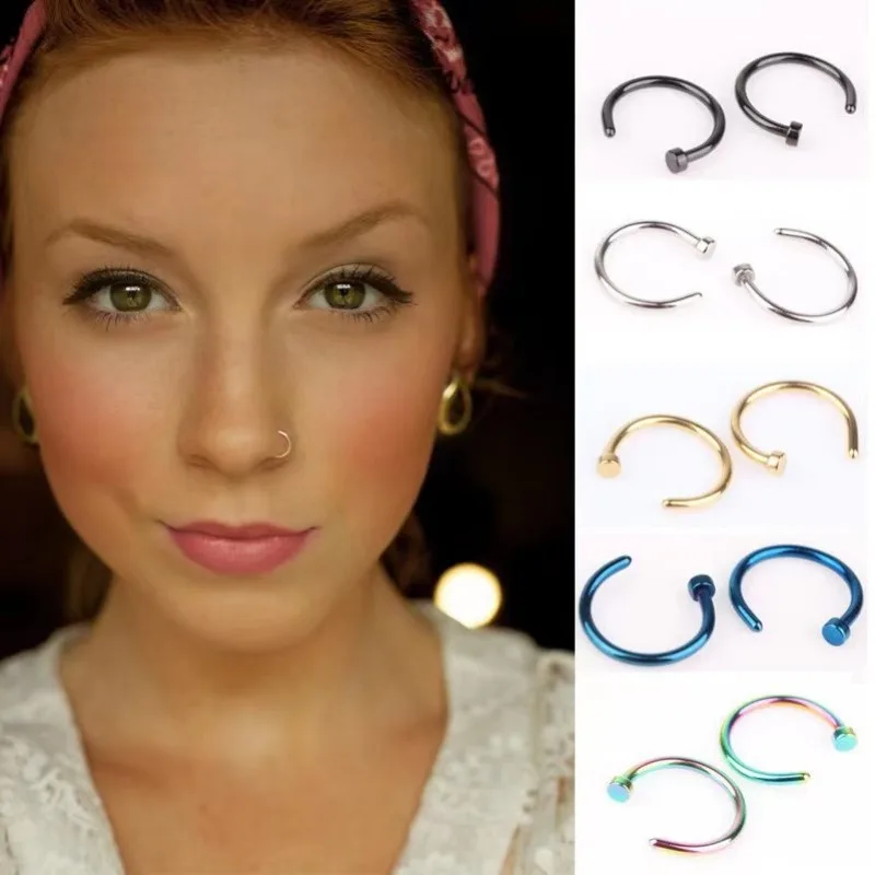 6pcs/lot Punk Jewelry Fake Nose Rings Hoop Lip Nose Rings C Shape Small Thin Non-Piercing Jewelry for Women Men