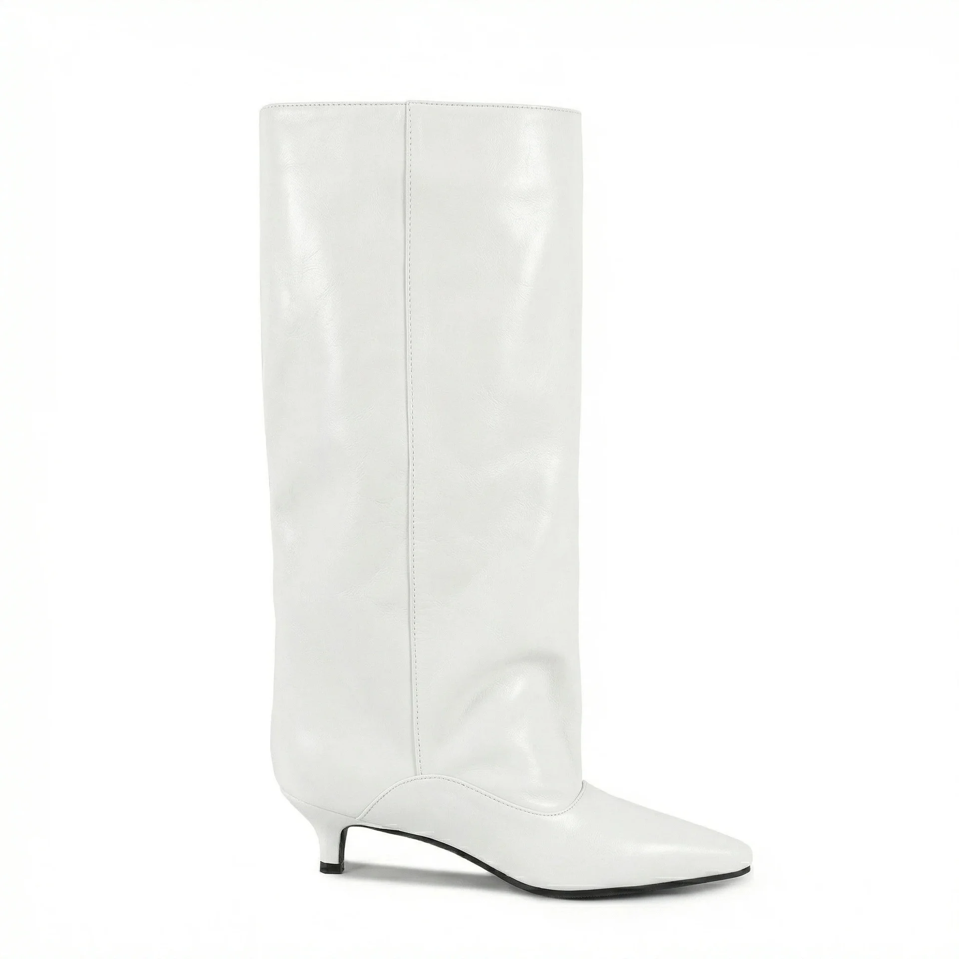 

women's pointed low heel sleeveless mid leg boots fashion knee high boots slim heel 35-45 large women's boots