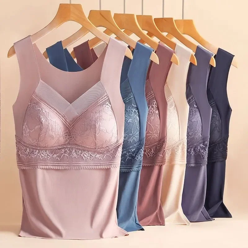 1pcs Woman Thermal Underwear Thermo Lingerie Winter Soft Warm Top Wear Thermo Vest  Undershirt Intimate Lace with Bra Padded