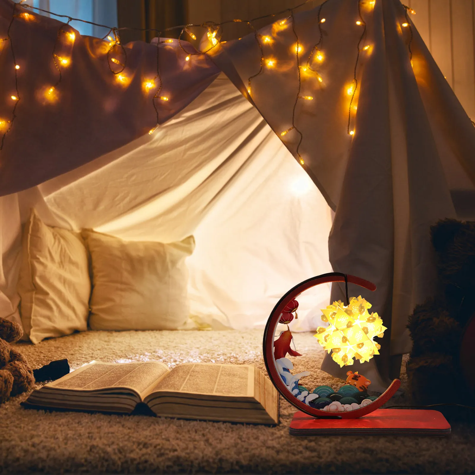 

Paper Carving Lamp Night Light Small Table 3D USB Home Decor Red Hollow Paper Cuttings Luminous nament Housewarming Gift