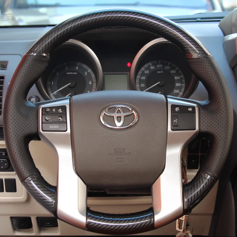 For Toyota PRADO 2010 2014 2015 2016 Car Steering Wheel Cover Manual Sewing Genuine Leather Protector Braid Car Accessories Part