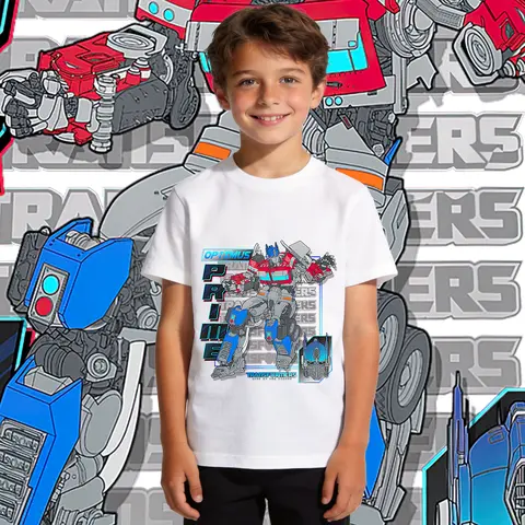 Transformers Optimus Prime Line Art Mecha Design Cotton T Shirt for Boys and Girls Kids Summer Top Soft Casual Wear