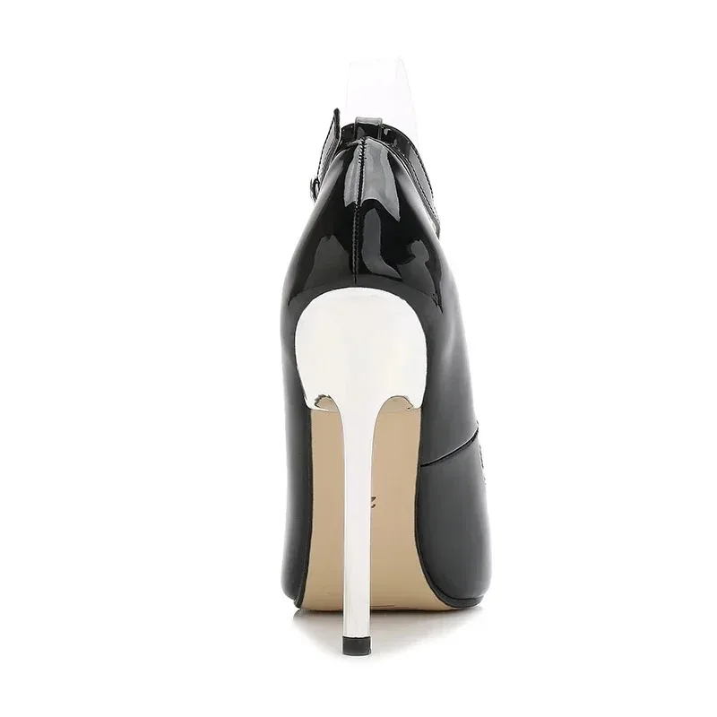 超ハイヒール女性パンプスアンクルストラップ薄いハイヒールの靴パテントレザーポワントハイヒールシングルシューズ宴会パーティーパンプス
