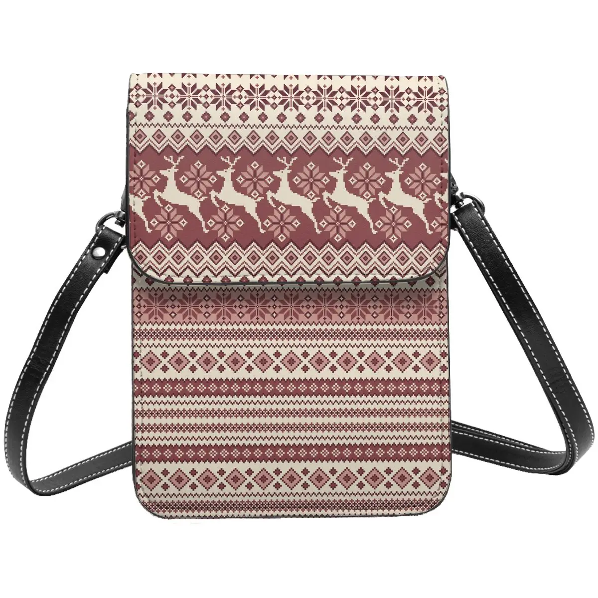 Nordic Deer Pattern Shoulder Bag Bohemia Female Bulk Mobile Phone Bag Stylish Leather Work Bags Xmas Gift