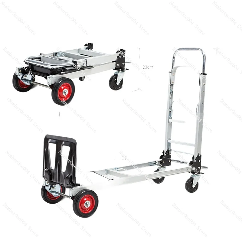 Portable Hand Buggy Logistics Trolley Four-Wheel Truck Collapsible Trolley Aluminium Alloy Plate Trailer