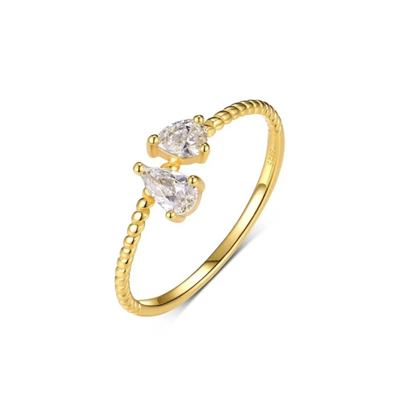 

ZFSILVER 925 Silver Fashion Luxury Trendy Color D Moissanite 2 Waterdrop Ring For Charm Women Wedding Party Jewelry Gifts MR0098