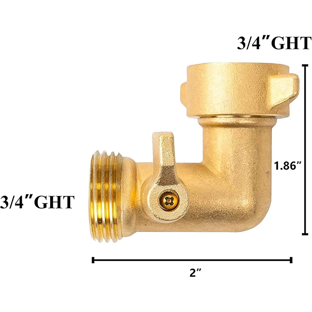 90 Degree Garden Hose Adapter with Shut Off Valves, 3/4