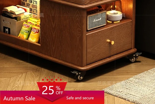 

solid wood coffee table folding multi-functional small apartment living room side cabinet movable cart side table