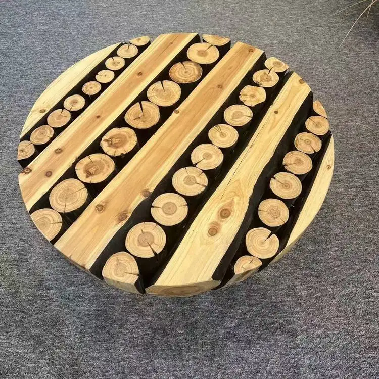 Solid wood splicing table, homestay tea art table, coffee table decoration, round coffee table furniture ornament