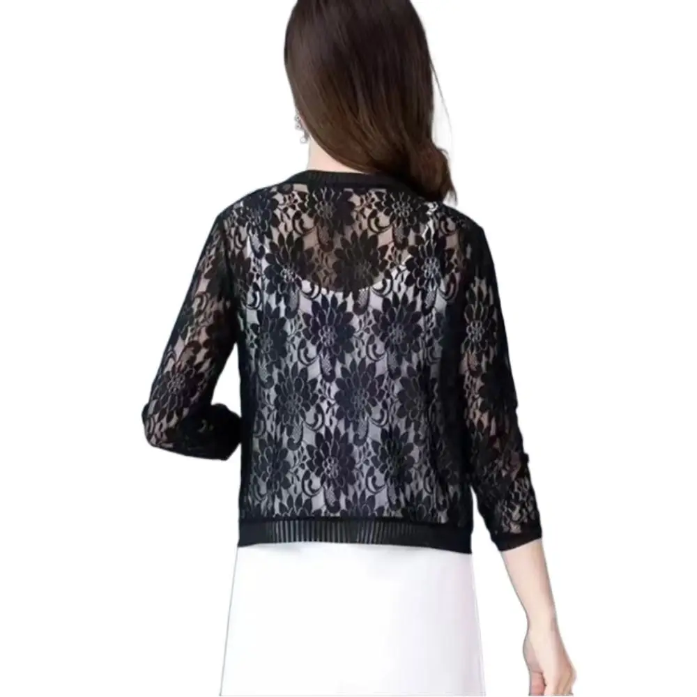 Extra Large Tie Up Summer Women's Cardigan Floral Lace Breathable Air-Conditioning Shirt Beach Sun Protection Clothing for Women