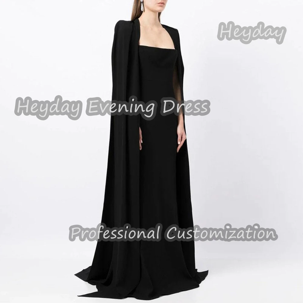 Heyday Square Neckline Saudi Arabia Short Sleeves A-Line Prom Gown Crepe Floor Length Elegant Evening Party Dress For Women 2024