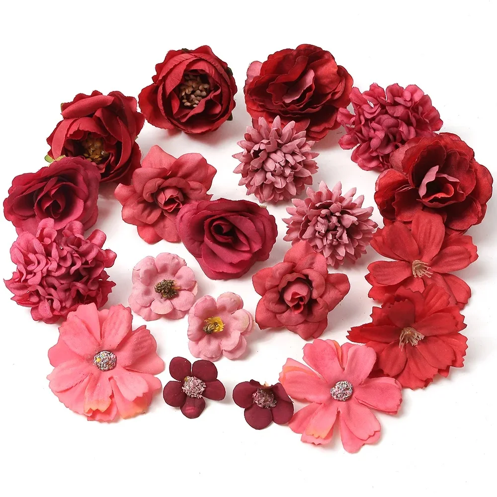 20 Stück gemischte künstliche Blumen, Seidenrosen, künstliche Blumen, Kopf für Heimdekoration, Hochzeitsdekoration, DIY-Handwerk, Girlande, Blumenstrauß, Zubehör – Detail 11