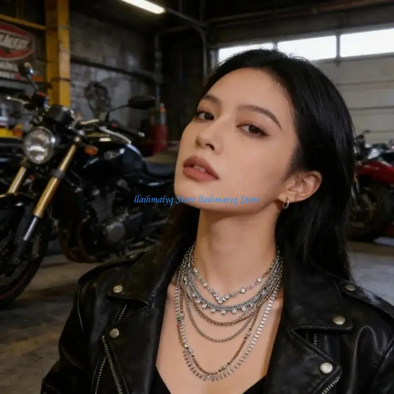 

573B Elegant Layering Chain Necklace With Fringe Multilayer Clavicle Chain