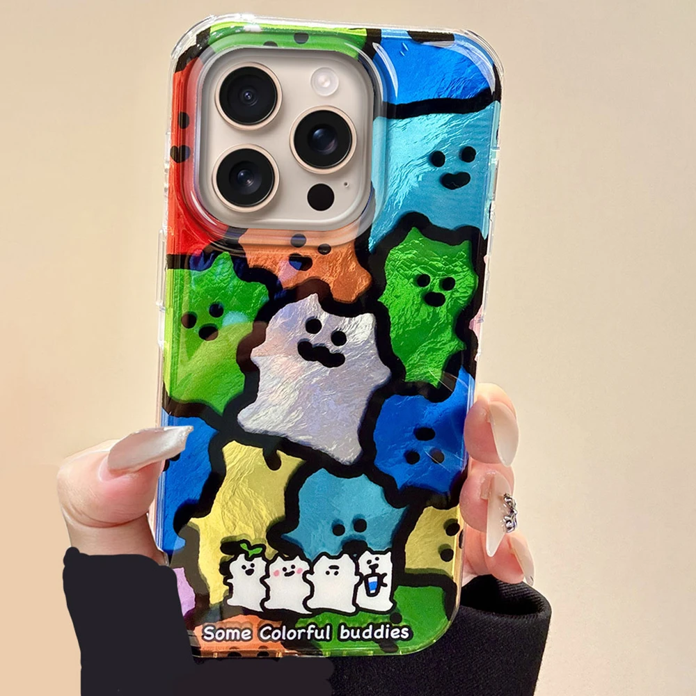 Koreanische bunte schwarze Linie Katzen Frauen Mädchen Handyhülle für iPhone 16 16e 15 14 13 12 Pro Max 7 8 Plus X XS XR SE 2022 2020 Abdeckung