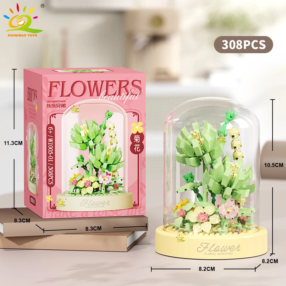HUIQIBAO MOC Bloemendisplay Box Micro Bouwsteen MOC Mini Bloem Mini Diamant Model Baksteen Speelgoed voor Kinderen Bureau Decoratie - afbeelding 1