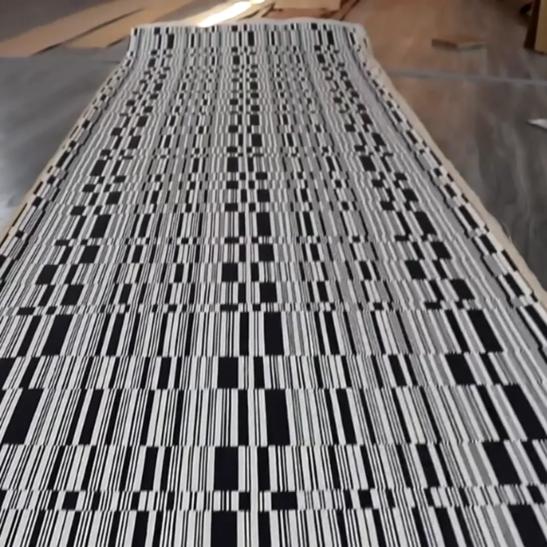 الحجم: 2.5x0.58 متر السُمك: 0.5 مللي متر أنيق أسود أبيض مخطط قشرة خشبية إبداعية أثاث منزلي مصنوع يدويًا مواد ديكور ذاتية الصنع #3