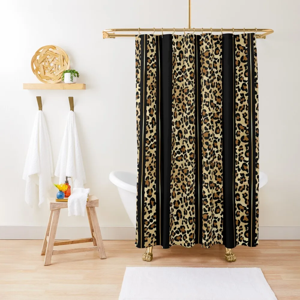 Wildly Wonderful Leopard Stripes Animal Print with Pretty Simple Gold Stripe Shower Curtain For Bathrooms Curtain