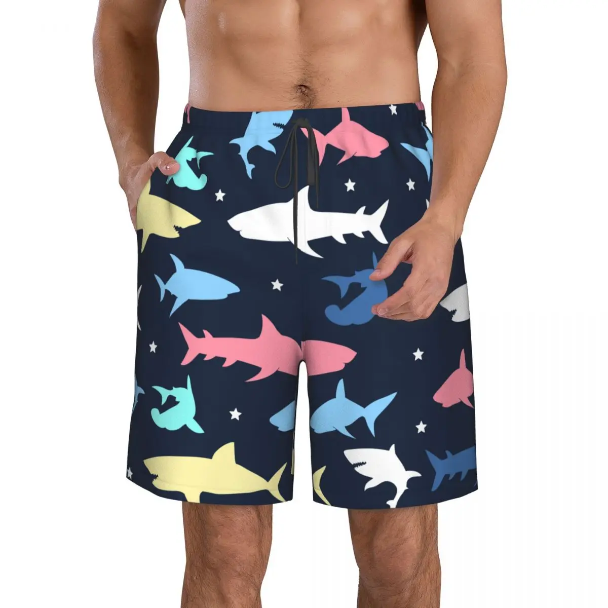 

Quick Dry Swimming Shorts Colorful Shark Kid Pattern Swimwear Man Swimsuit Swim Trunks