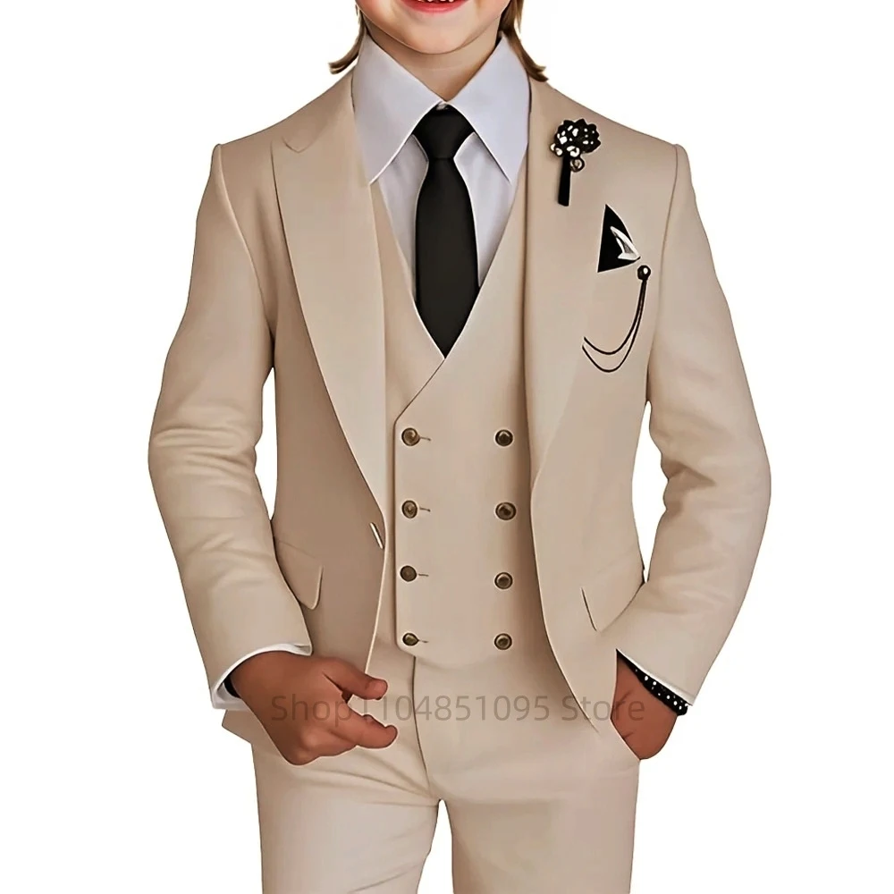 

Suit For Boys Wedding Tuxedo 3 Pieces Slim Fit Peak Lapel Jacket Pants Vest Kids Clothes Customized Available For 2-18Years Old