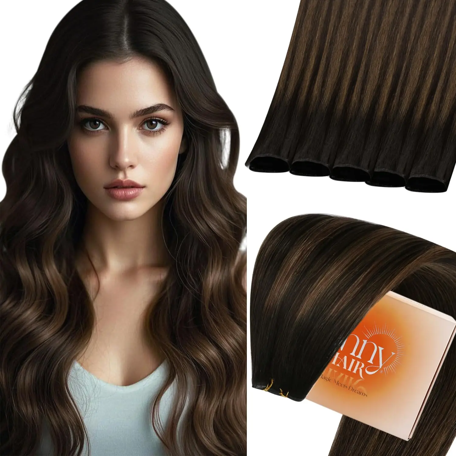 Sunny Hair Genius Inslaghaarextensies Echt haar Naai-in extensions Genius Menselijk haarinslagen Braziliaans haar voor dames