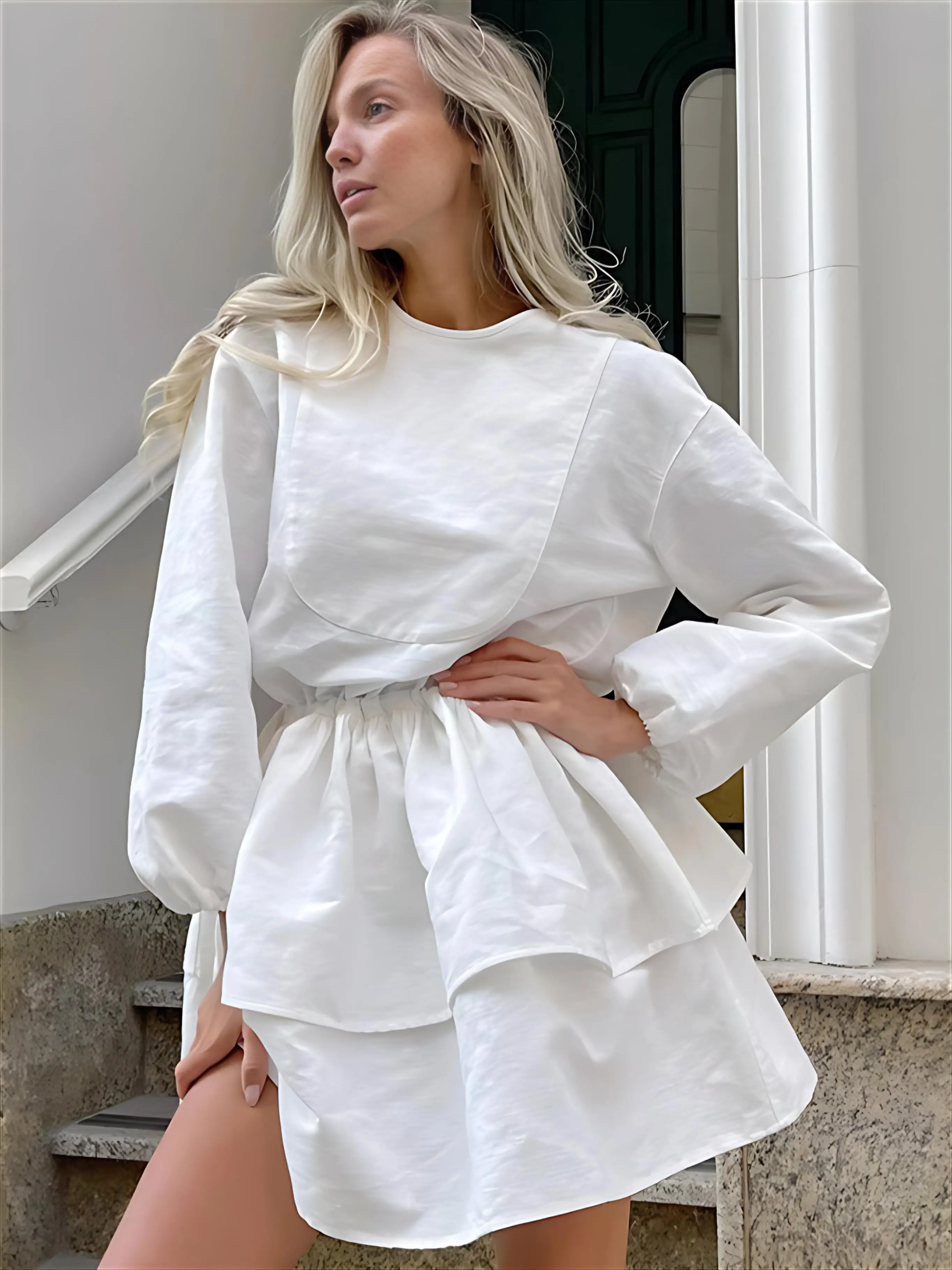 Dresses Womens Jacquard Spring Modal Hand-Pleated Ditsy Dots Smocking Flared Skew Short Picnic Mori Pastoral Relaxed Literary OL