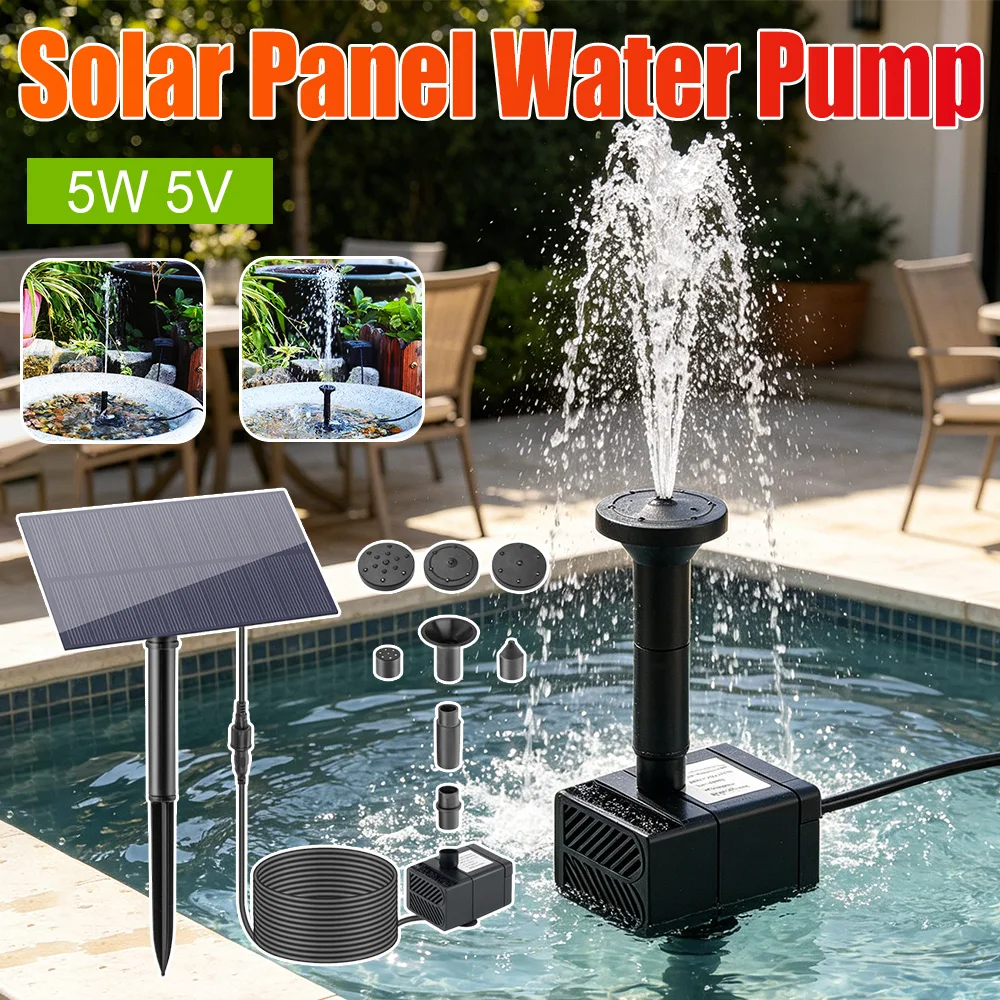 5W 1.5V Water Sprinkler Sprayer Watering System with Stake Solar Power Panel Water Pump Energy Saving 180L/h Kits for Fish Tank