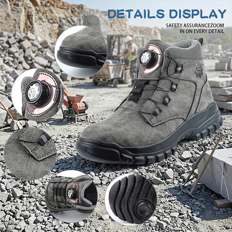 Metal Processing Factory High Top Safety Shoes Rotary Knob Anti-smash Anti-puncture Steel Toe Protective Boots Safety shoes
