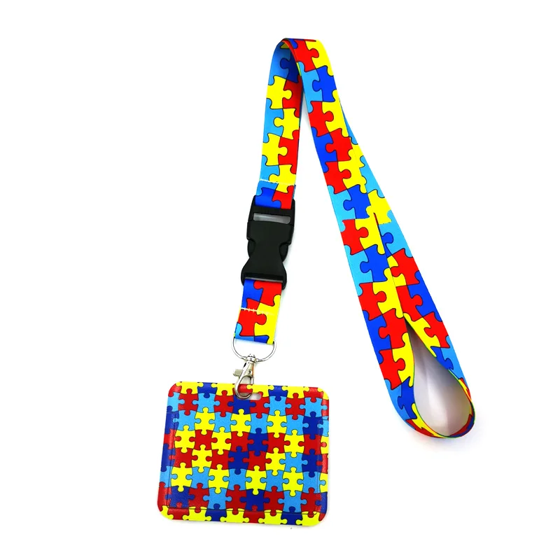 Autism Pattern Anime Lanyard Badge Holder ID Card Lanyards Mobile Phone Rope Key Lanyard Neck Straps Keychain Key Ring