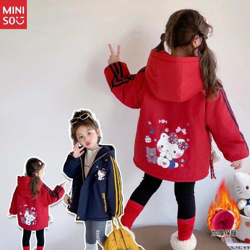 

2025 Girls Winter Coat New Hello Kitty Fleece Lined Thickened Windbreaker Fashion