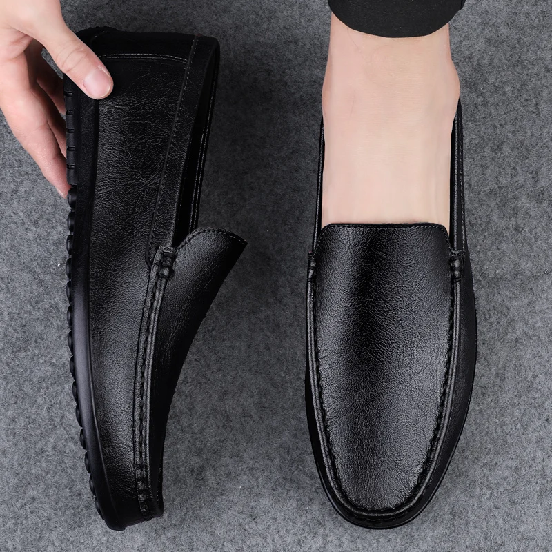 Echt lederen loafers heren ontwerp mocassin mode slip op zachte platte casual herenschoenen volwassen mannelijke schoenen handgemaakte bootschoenen