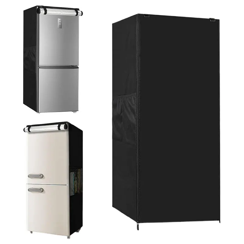 210D Oxford Cloth Refrigerator Dust Cover Vertical Refrigerator Protective Cover Dustproof Waterproof Sunproof 58x58x142cm Black