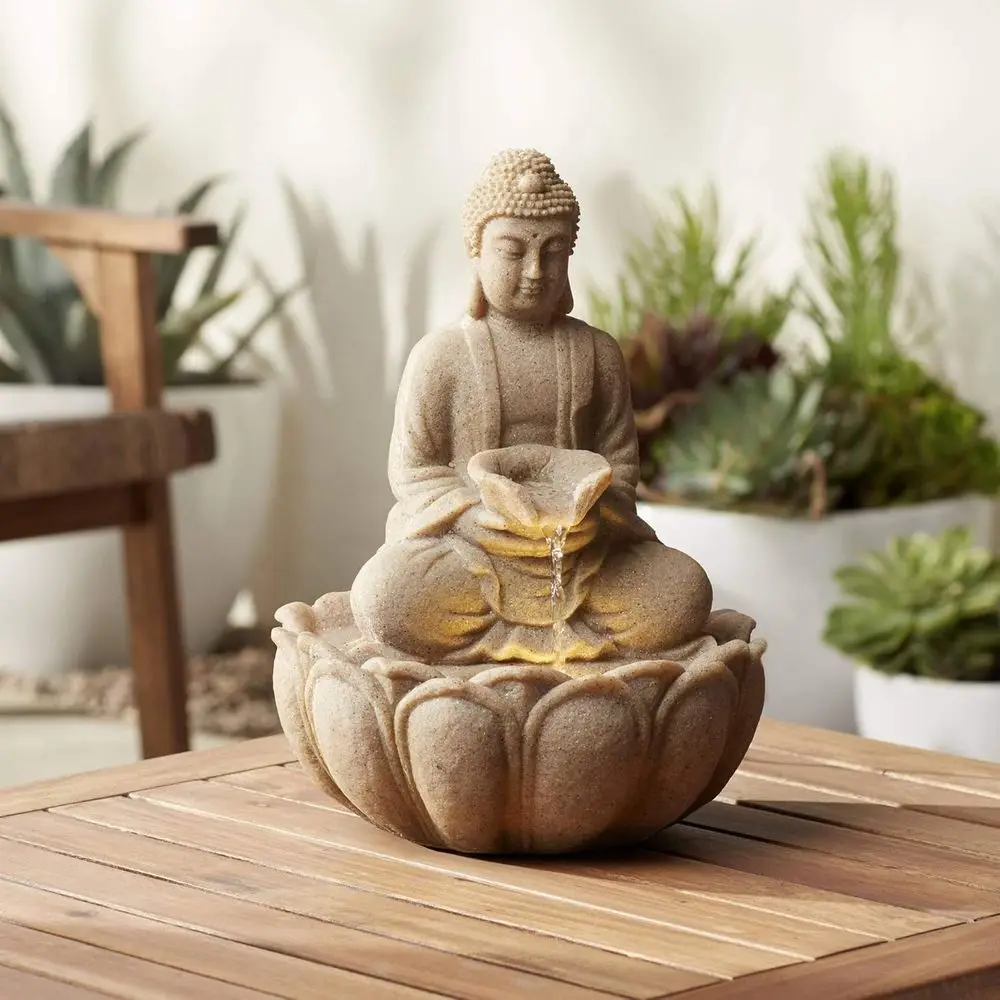 

Настольный фонтан Zen Sandstone 14 дюймов со светодиодной подсветкой, подходит для использования в помещении и на улице